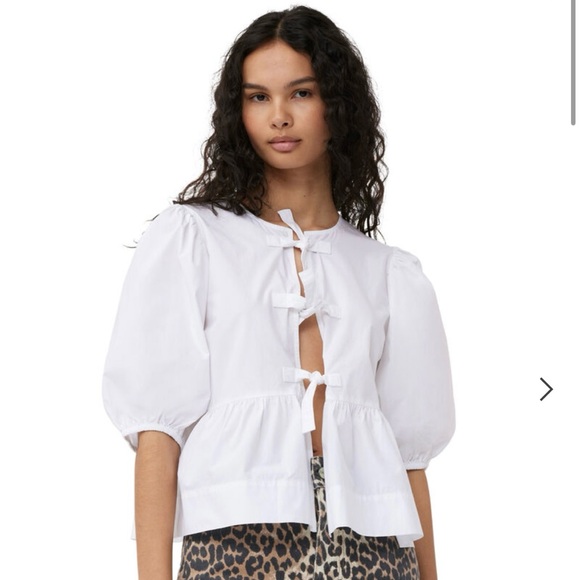 GANNI Cotton Poplin Peplum Tie Blouse - Picture 3 of 4